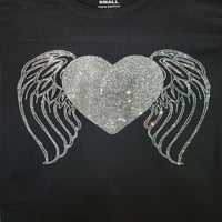 Anđeoska krila sa srcem, sjaj poput anđela s našim majicama za Bling Rhinestone savršena za Angel Lovers - Crni tenkov TOP S - 2XL