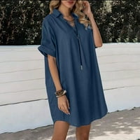 Ženska majica plus veličina haljina moda ruched rukava kratki rukav haljine casual labavo solidne boje ljuljačke lepršavo plaža