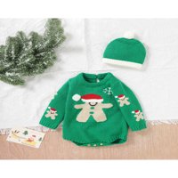 Aturuste božićne bebe odijelo dugih rukava okrugli izrez Knit Romper Pulover Top + Beanie Set Hat