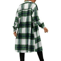 Ženska mainska majica dugih rukava, jesen otvorena prednja kaputa za bluze s bluzama Plaide jaknu zelena s