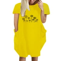 Eleluny ženske haljine s kratkim rukavima haljina za majicu za ispis džepna sundress plus veličina žuta m