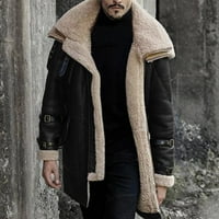Outfmvch jakne za muškarce Zip up hoodie plus veličine kaput rever ovratnik dugih rukava kožna jakna kaput ovčje jakna zimski kaputi za žene crna xxxl
