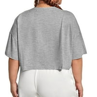 Ženska casual obična okrugla vrata siva lakta-majica plus veličine 2xl