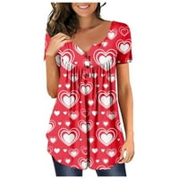Ženski vrhovi ženske valentinovo voli tiskane majice sa majicama ovratnik kratkih rukava pulover vrhove crvene xxxxxl