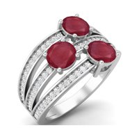 2. Carat okrugli oblik rubin staklo napunjeno srebrom tri kamenog angažovanog solitaire prstena