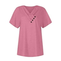 Qwertyu crna bluza s kratkim rukavima za žene ovratnik V izrez nacrtati atletska djela ženske majice gumne gore žene, ženske majice dame plus veličine vrhova ružičasta 2xl
