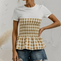 Viktorijanska bluza Ženska modna moda okrugli vrat The Furd plaid patchwork bluza kratki rukav majica