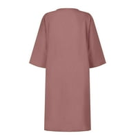 Ženske oblače čvrste dužine koljena A-line lakta-duljina ljetna V-izrez haljina ružičasta l