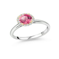 Gem Stone King 1. CT Round Pink Mystic Topaz White Created Sapphire 10k bijeli zlatni prsten sa žutim zlatnim zupcima