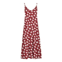 Maxi sandresses za ženska modna casual ljetni džep bez rukava Print V-izrez haljina Proljeće ljetne haljine za žene crvena