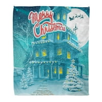 Flannel baca pokrivač sa pokrivačem Blue House Cartoon Merry Božićna svjetlost Poruka Bijela mekana za kauč za krevet i kauč
