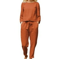 Lopecy-Sta Odmori za žene Orange Beach Outfits za žene Popust za čišćenje modne žene Čvrsta bluza s dugim rukavima + setovi labavih hlača