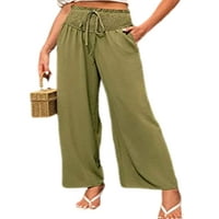 Ženske pantalone Solidne hlače u boji Široka noga Palazzo pant labavi fit dno plaža Matcha Color XL