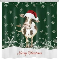 Božićni tuš Curctina Seoska kuća Životinja krava sa božićnim šeširom Zimska snježna pahuljica Zavjese za kupatilo postavljeno vodootporno za zavjese s dekorom tkanine sa kukama