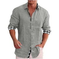 Paiwinds Muška košulja, muškarci Ležerni džet pamučni i posteljina džepa za patchwork patchwork patchwwork majica s dugim rukavima Grey M