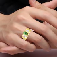 * Rylos Classic Ovalni zeleni smaragdni i dijamantni prsten - maj rodni kamen * 14k žuto pozlaćeno-srebro