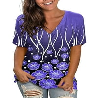 Bomotoo Ženska majica V izrez TEE kratki rukav majica Bohemian Ljetni vrhovi za odmor tunika Bluza Purple 3xl