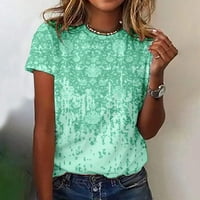 Safuny Womeny Trendy Loose Tops Prodaja klirensa cvjetni etnički tiskani odjeća Trendi majica Ljetne kratke rukave Ležerne prilike Comfy okrugli vrat Pulover Mint Green XXL