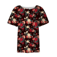 Plus veličine vrhova za žensku tipku bluza V-izrez tiskani kratki rukav crveni 3xl