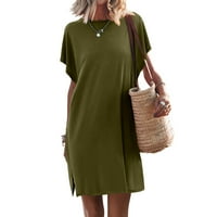 Ženske ljetne haljine za ženska haljina na ležerci Puna sunčana haljina okrugla izrez srednje dužine kratkih rukava zelena s