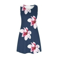 Lovskoo mini haljine za žene ljetne sunčeve haljine plaže cvjetni rukavac bez rukava casudboze Boho haljina tamnoplava