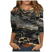Fragarn Summer Rukav majica Pejzaž ukras uzorka TOP za žene Three Quarter rukava s pulover okruglim vratom Crna, XL