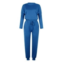 WAVSUF ženske setove u odjeći pulover Puno labavi dugi rukav i hlače Plave pantalone postavljene veličine S