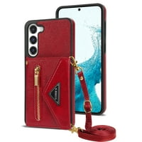 Luksuzna kožna novčanica za Samsung Galaxy S Plus, sa slotovima sa karticama Pocket Pocket Chickstand Funkcija Podesivi križni narame za rame Šok otporni na torbicu futrola, crvena