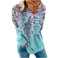 DUHÖLIFER Prevelizirana dukserica za žene tiskane majice s dugim rukavima Casual okrugli vrat Tunike vrhovi labavi pad duksevi pulover svijetlo plavi m