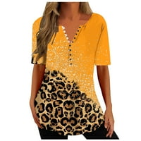Žene Ljetne vrhove Clearence Trendy Color Block Leopard Patchwork Ispiši kratki rukav Henley majica Lood Flowy Compy tunika bluza narandžasta xxl