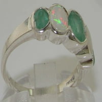 Britanci izrađeni čvrsti 9k bijeli zlatni prsten s prirodnim smaragdnim i opalnim ženskim prstenom - Opcije veličine - Veličina 9,75
