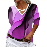 Ženski gradijentni pulover Dressy Casual Tees Ugodni vrhovi rukavske majice Jeseni košulje Criss Cross V-izrez HOT PINK XL