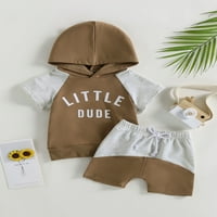 Bagilaanoe Toddler Baby Boys kratke hlače Podesite slovo Ispis kratkih rukava s kapuljačom + kratke hlače 3t Kid casual ljetne odjeće