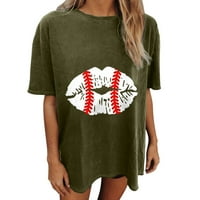 TKLPEHG grafičke majice za žene Vintage kratki rukav slobodno vrijeme bejzbol ispis grafičar opušteno FIT Ljeto preveliko posad pad na ramena majica vojska zelena 10