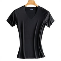 Ljetni muški ledeni svileni fitness majica V izrez Jednostavan dizajn casual pulover majice Pogodno za trčanje, sportski crni 5xl